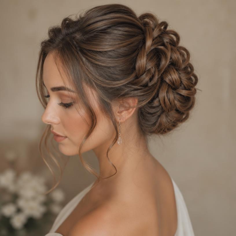 Penteado de noiva com trança e coque