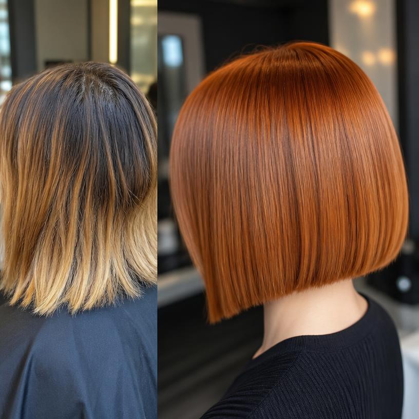 Transformação de coloração ruivo acobreado